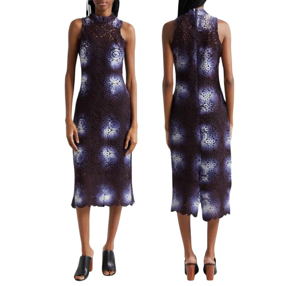 Busayo Purple Crochet Knit Midi Pencil Sheath Dress Womens Medium